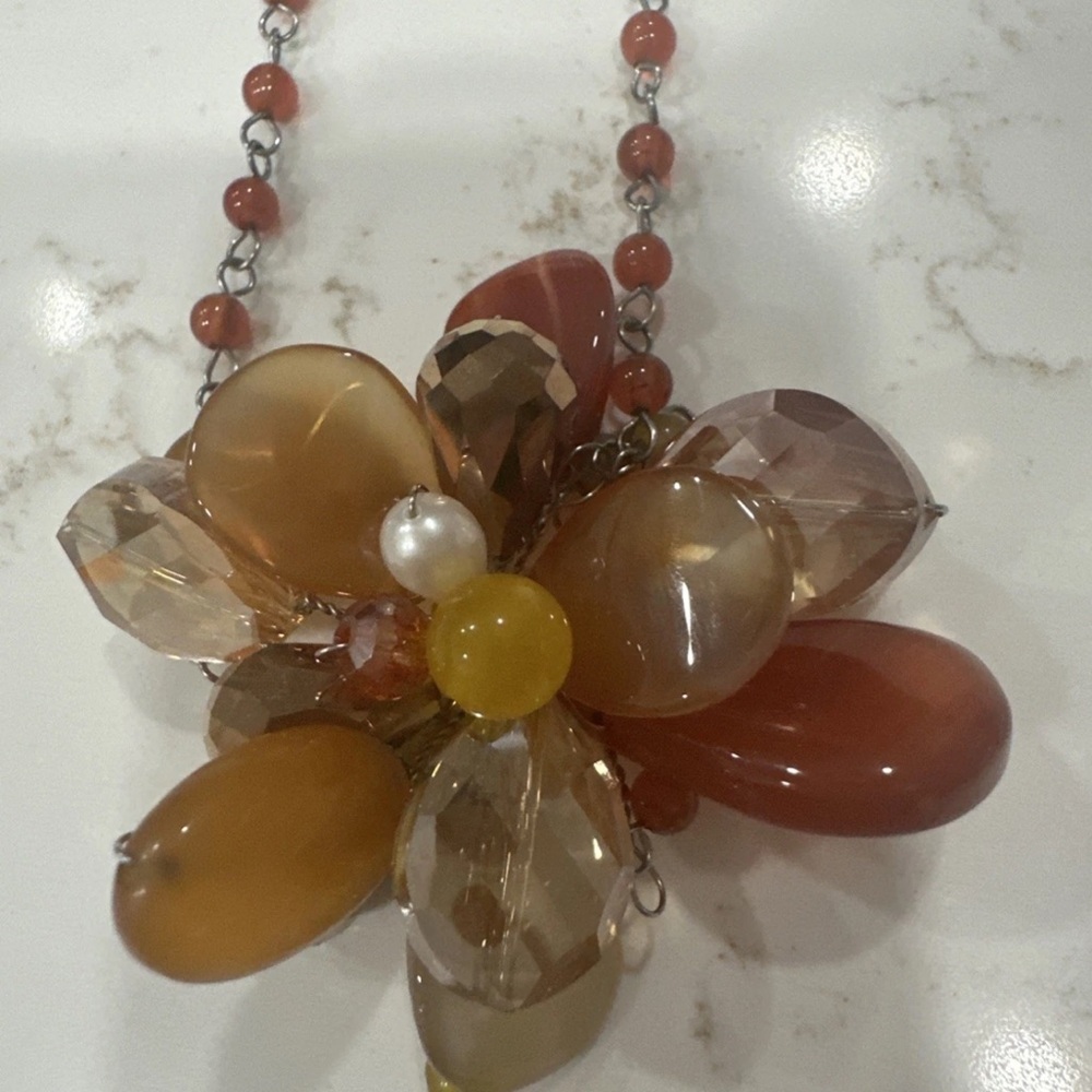 Elegant Floral Beaded Necklace Fall Colors